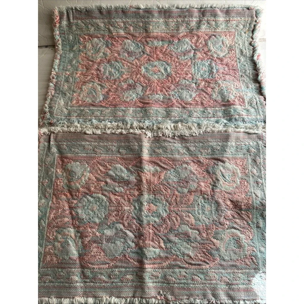 Vtg Flower Blue and Pink Woven Placemats Tapestry Shabby Grandma Chic
